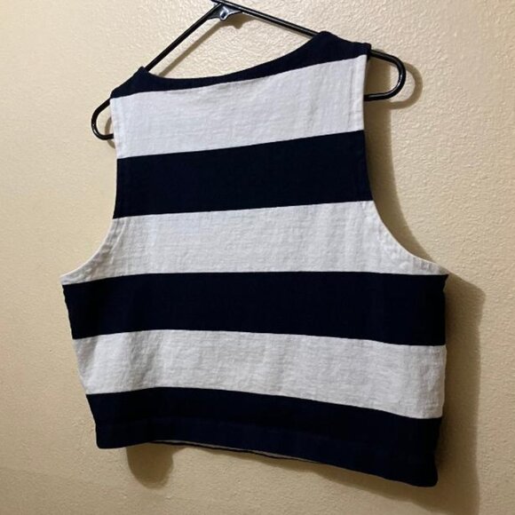 J. Crew Women's Navy/White Striped Cropped Boxy Nautical Tank Top Shirt Size XL - Picture 2 of 6